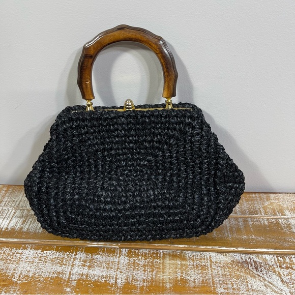 B. Forman Vintage Black Purse with wooden handle - Picture 2 of 11